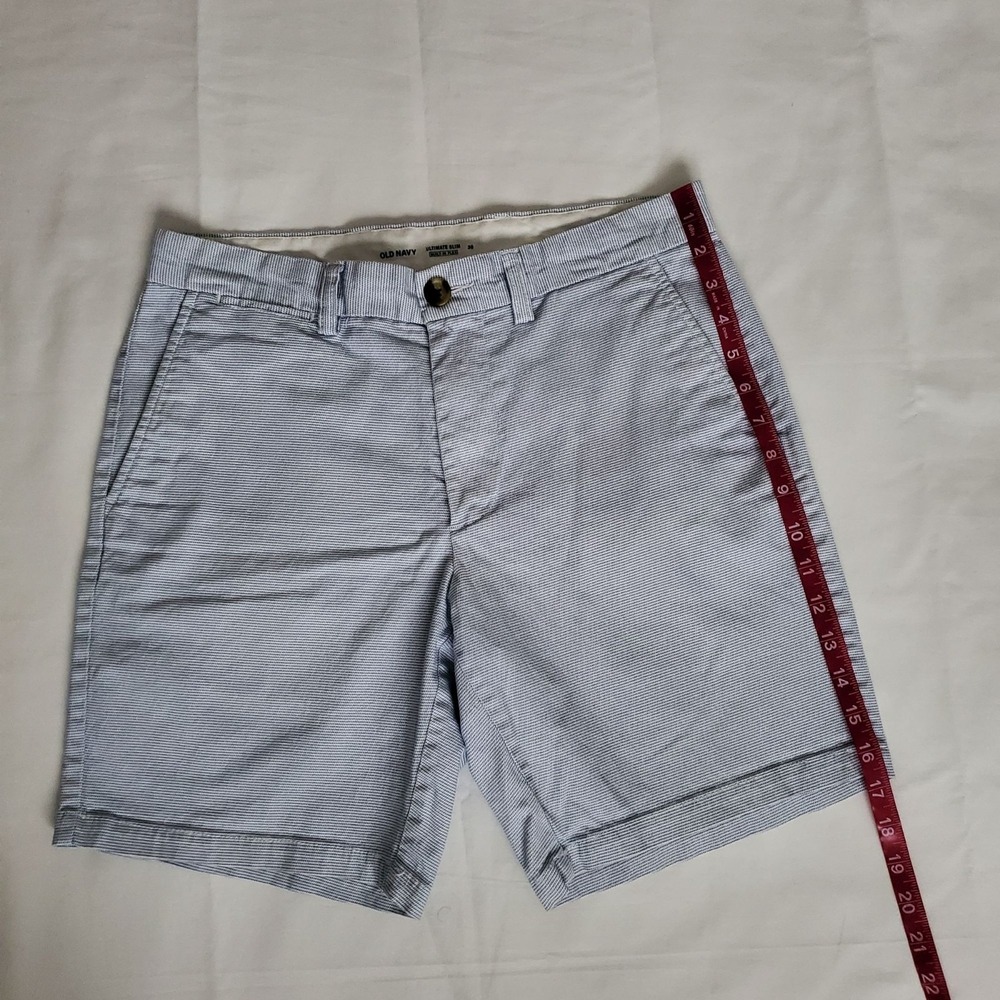 Old Navy Men's Ultimate Slim Micro-Stripe Chino Shorts Mini Blue Striped Size 30 - Picture 11 of 12